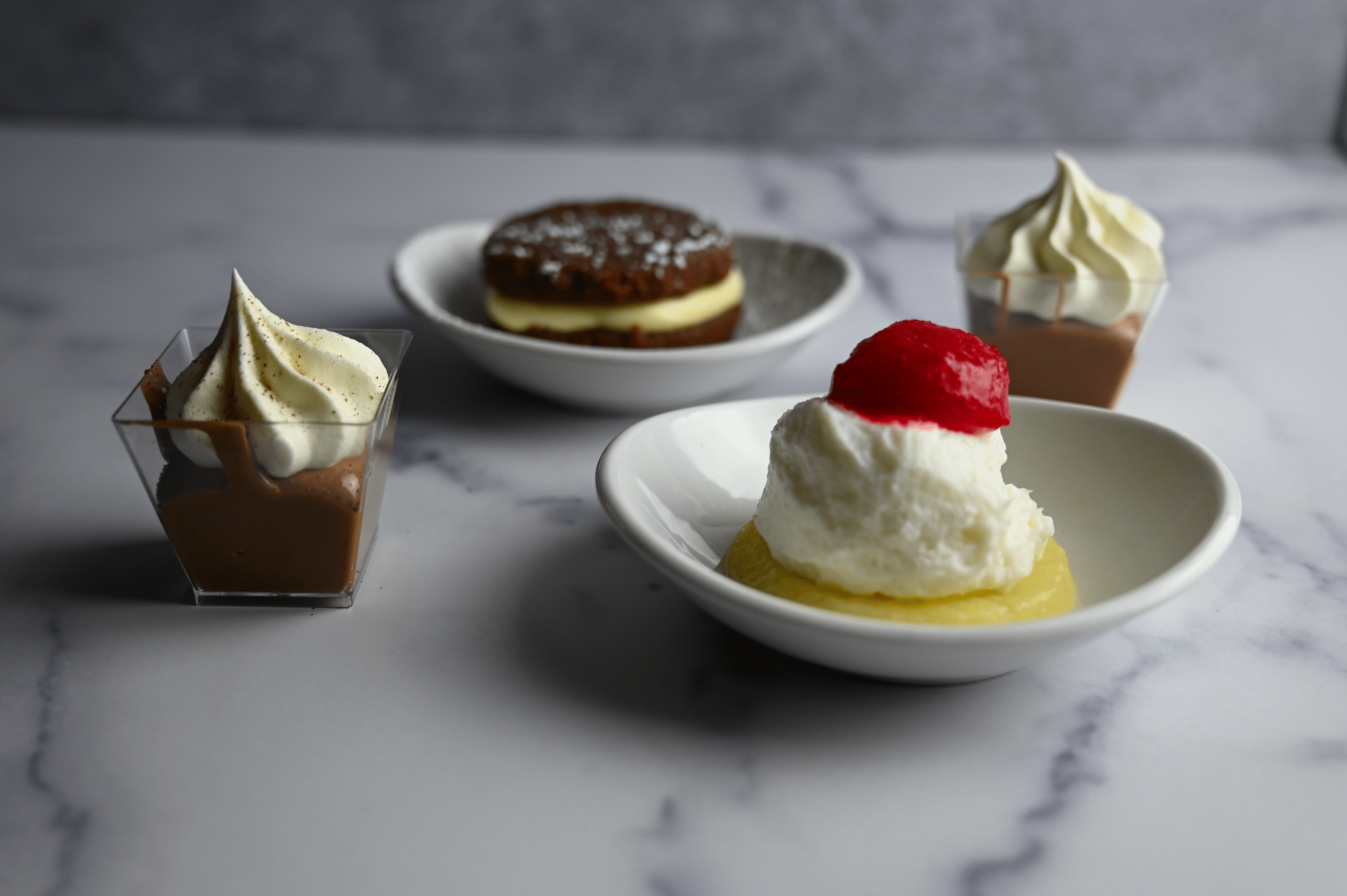 A selection of dessert foods and all are purees