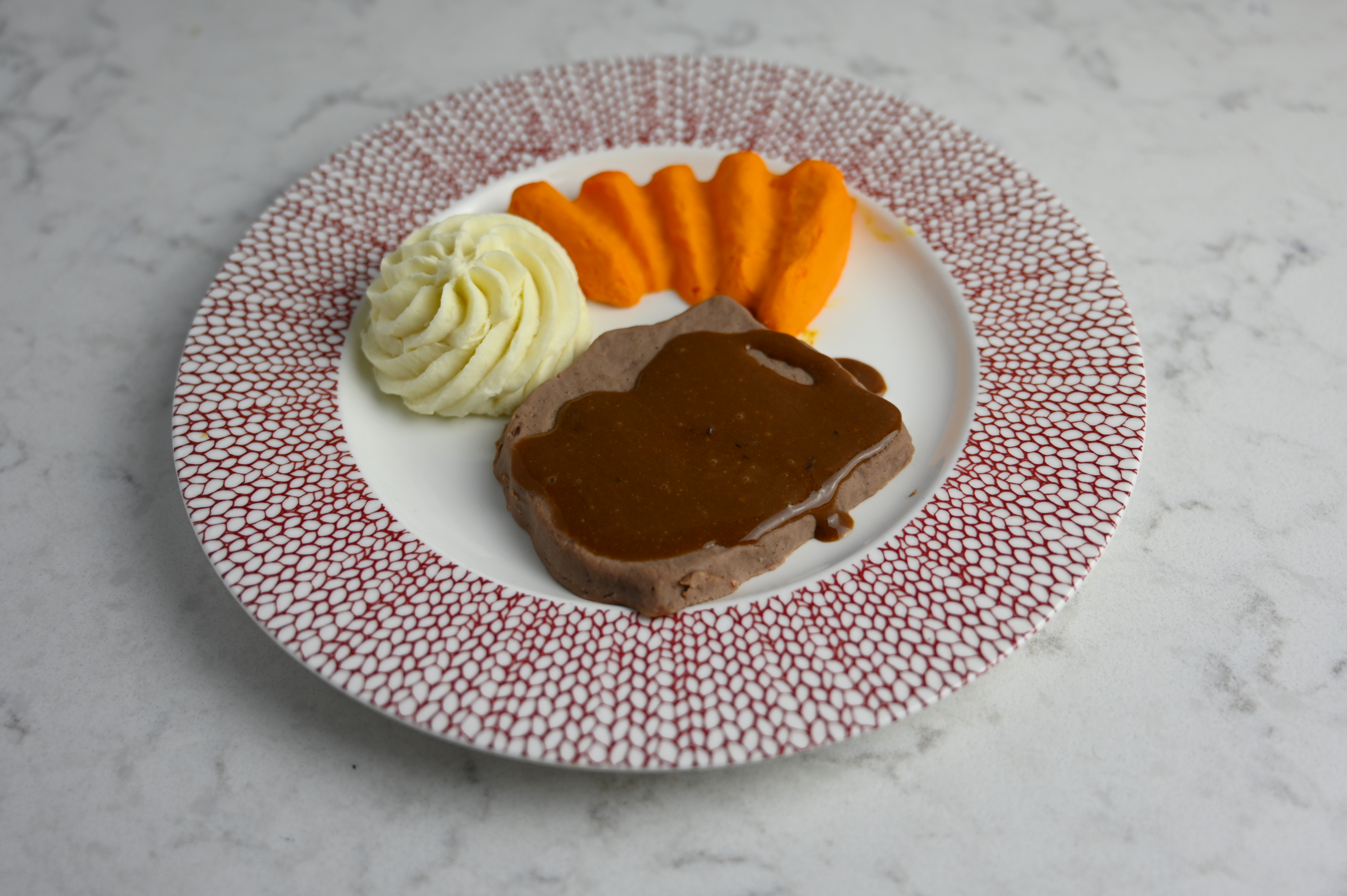 Steak carrots and mashed potatoes all pureed