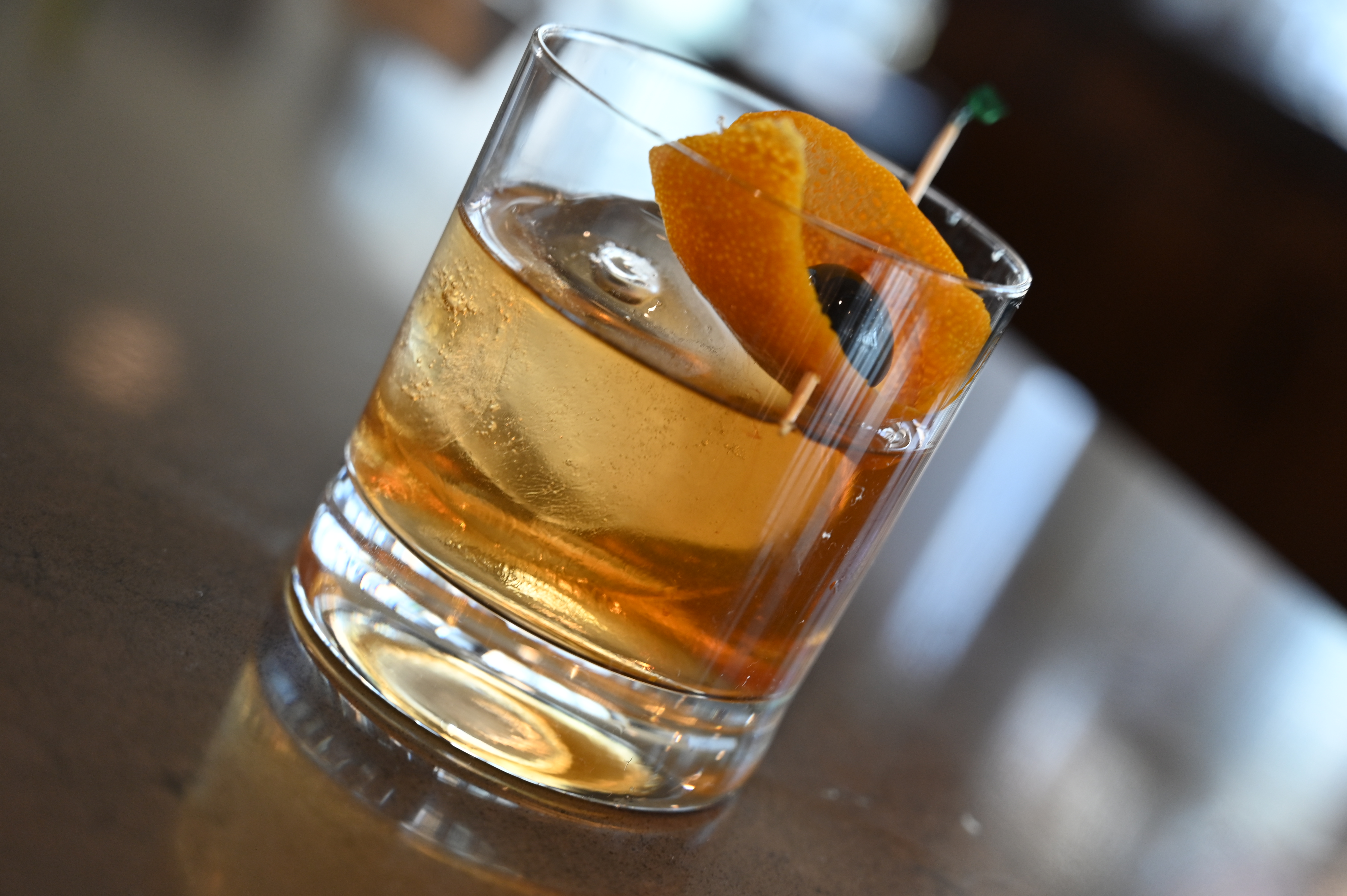 A handmade Smoked Old Fashioned, a hit with the residents