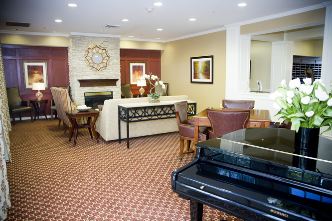 Brightview White Marsh Living Room with Grand Piano - Maryland Senior Living