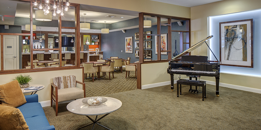 Brightview Woodburn Living Room with Grand Piano - Virginia Senior Living